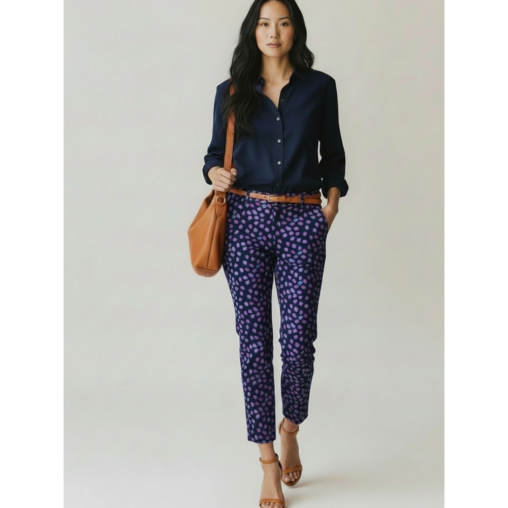 Lilly Pulitzer Crop Pants Women's 14 Navy Pink Animal Print Slim Fit Resort Chic